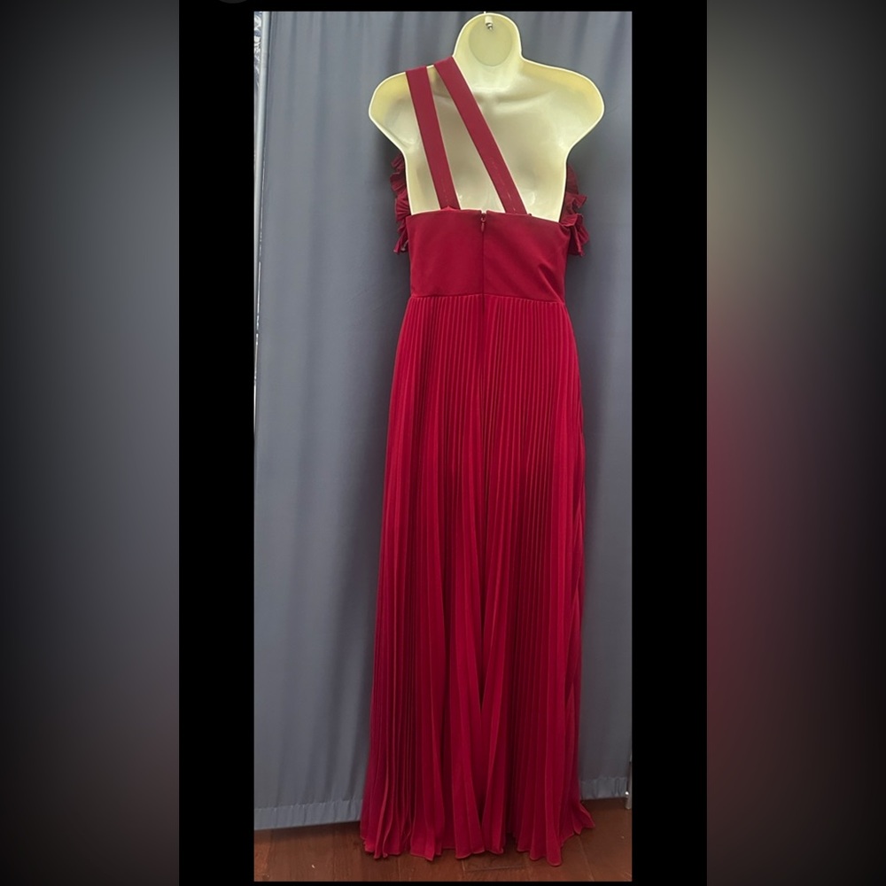 Dress The Population Vida One-Shoulder PleatedChiffon Gown,garnet,szS(4),new$349 - Picture 5 of 11